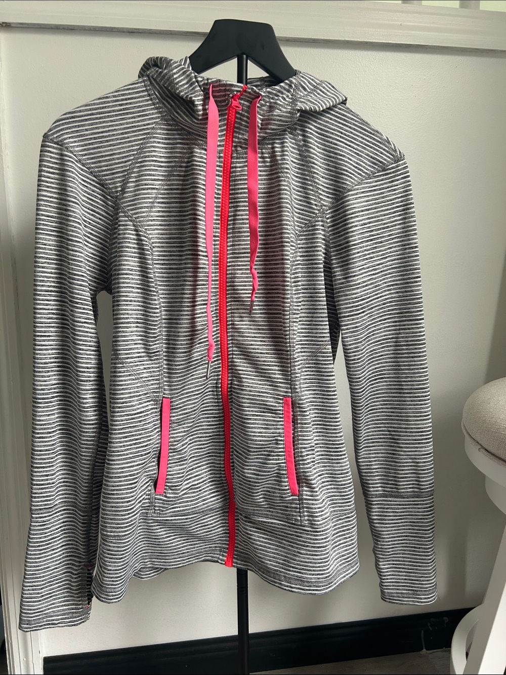lukka Gray & Pink Striped Hoodie Jacket